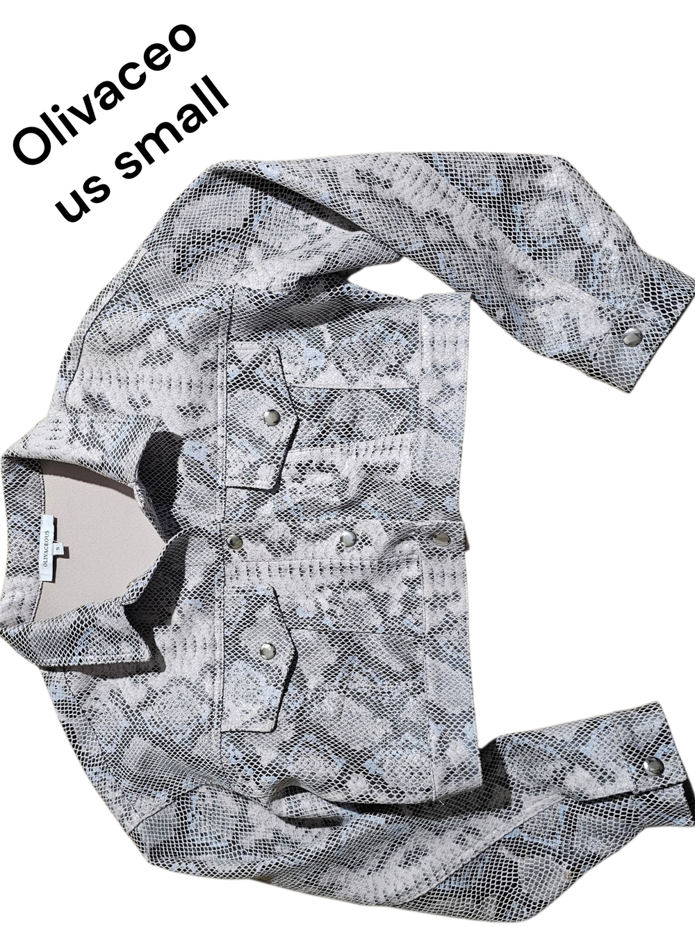 Olivaceous Gray and Black Snake-Print Bomber Jacket
